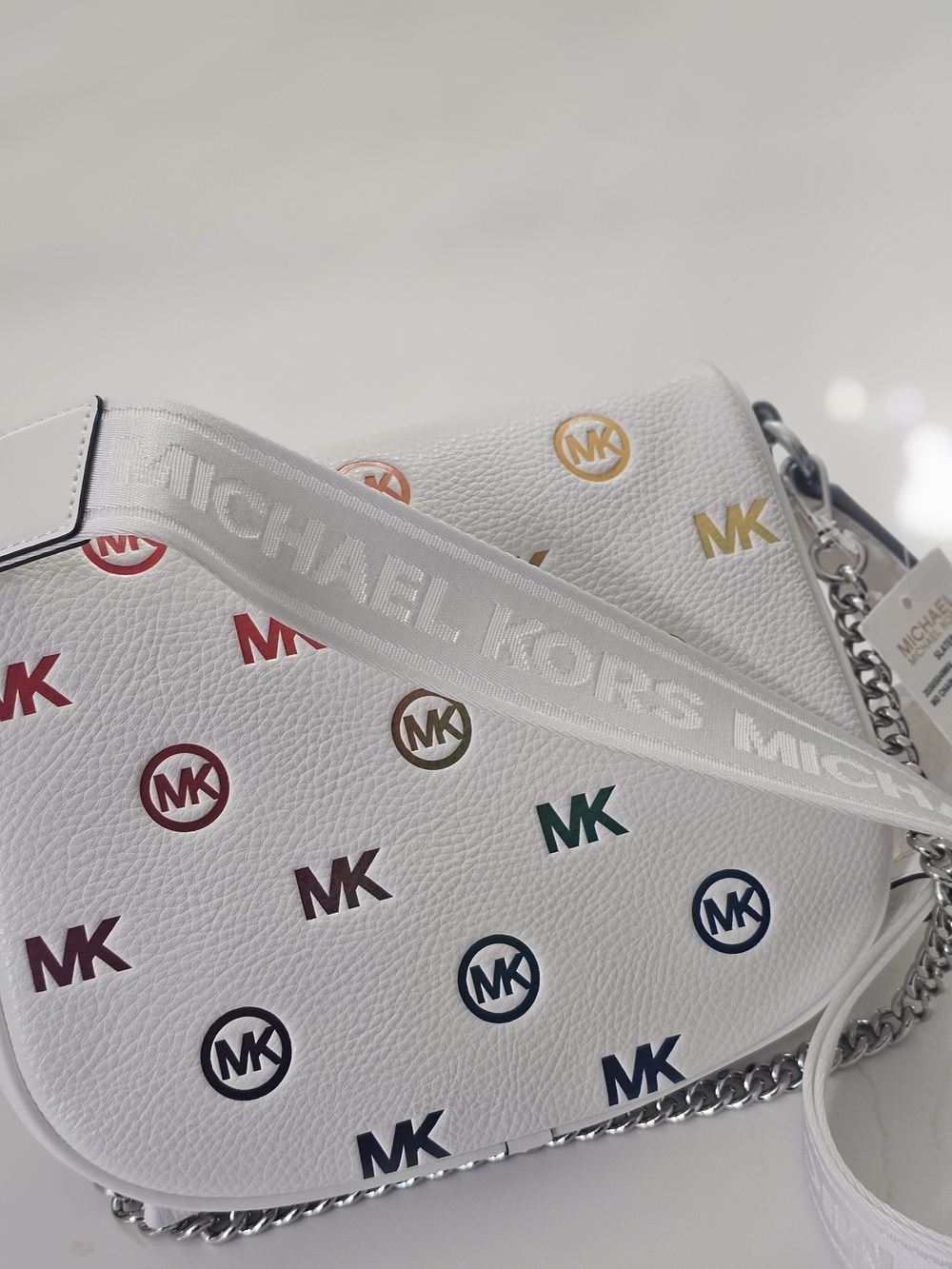 Michael Kors White Multicolor Logo Crossbody Bag
